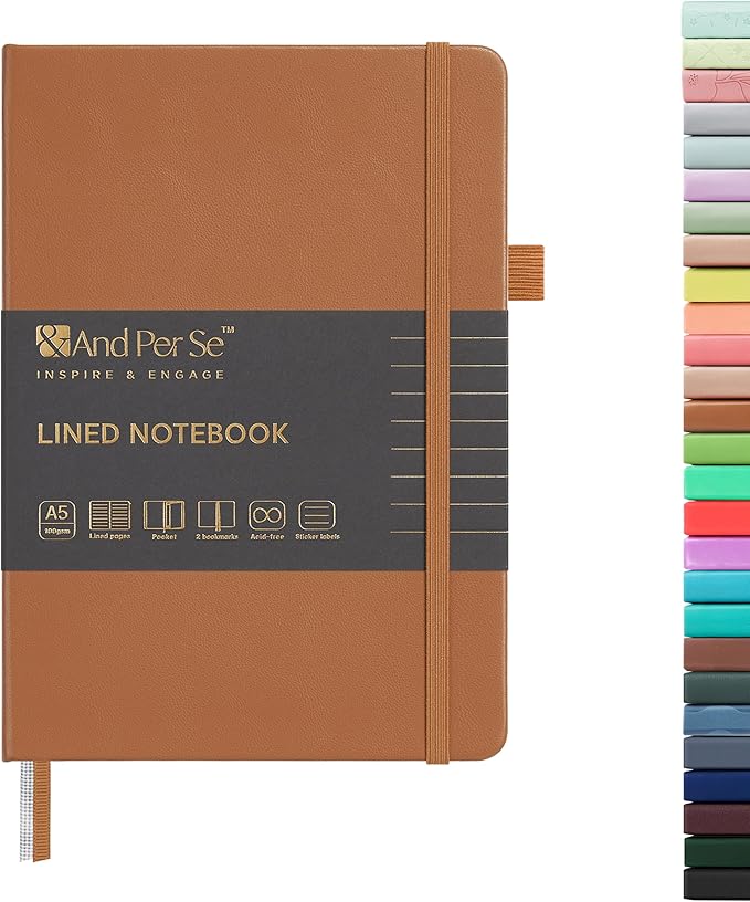 &And Per Se Lined Journal Notebook, 160 Pages, A5 5.7 x 8 inches College Ruled Thick Paper Notebook Journals for Writing, Hardcover Notebooks for Women Men Office School (1 Pack, Light Brown)