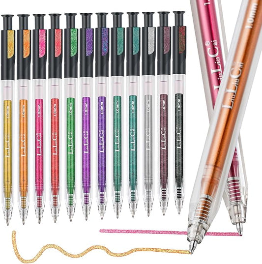 Stocking Stuffers for Teen Girls Boys,12 Colors Retractable Glitter Gel Pens, Metallic Sparkle Gel Pens for Adult Coloring Books,Sparkle Glitter Pens for Drawing Writing Journaling, Christmas Gifts