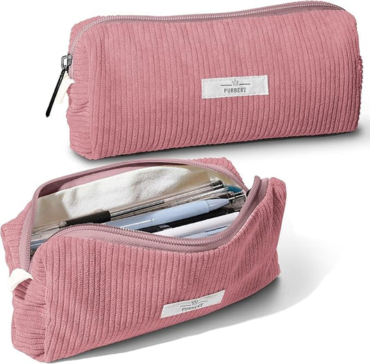 Pencil Bag Pen Case, Soft Corduroy Small Pencil Pouch Organizer with Zipper, Cute Pencil Case Pouch Stationery for Girls and Boys – Purple