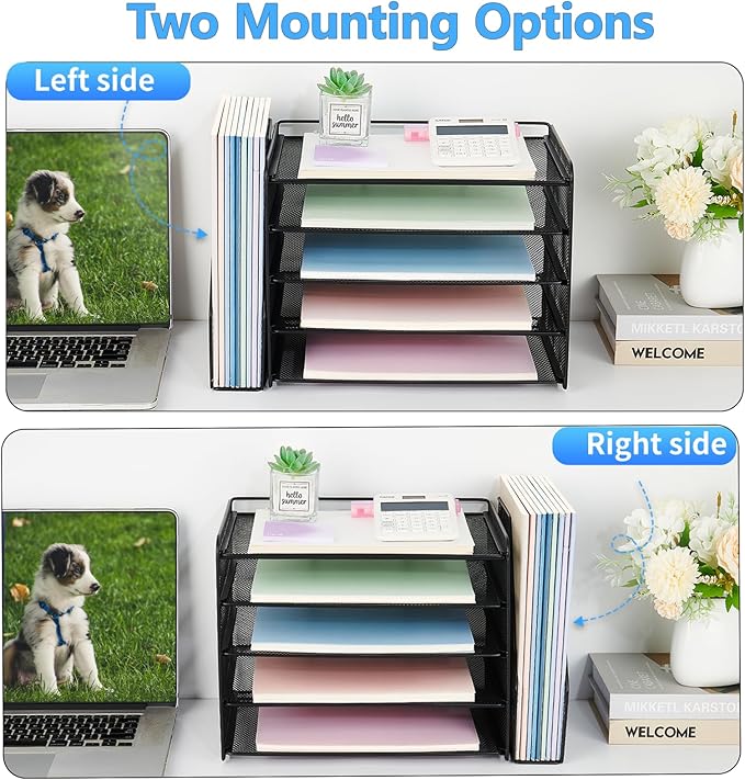 OPNICE 5-Tier Paper Organizer with Magazine Holder, Desk Organizers and Accessories, Office Desk Accessories & Workspace Organizers, Desktop File Organizer for Office Supplies Storage, Black