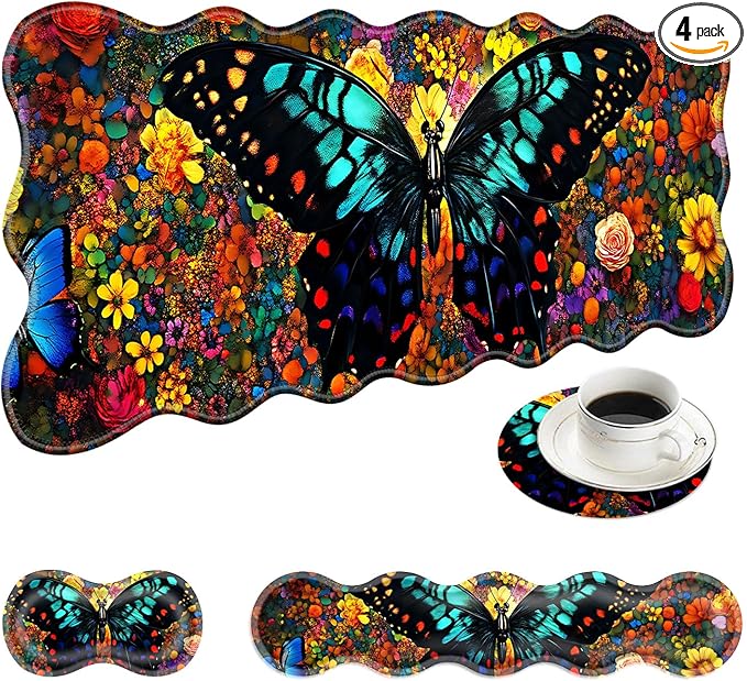 Large Mouse Pad and Keyboard Wrist Rest, Desk Pad for Keyboard and Mouse, 4-in-1 Large Gaming Mouse Pad with Wrist Support, Desk Mat for Home Office Study Game-Vibrant Butterfly On Flowers