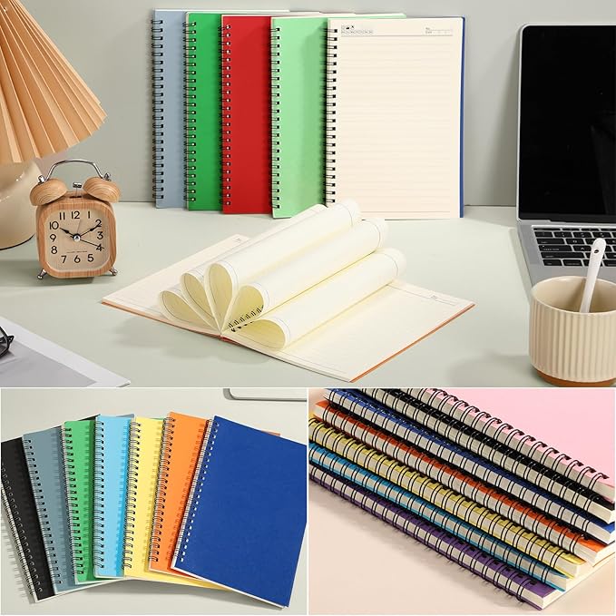 Leelosp 12 Pack Small Spiral Notebook A5 Lined College Ruled Spiral Journal Notebook 5.5 x 8.3 Inch Kraft Cover, 120 Pages for Work Students Office Business(Colorful)