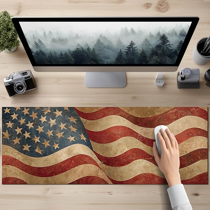 Mouse Pad XL Large Desk Mat 31.5 x 11.8 Inch American Flag Extended Keyboard Pad Non Slip Computer Mat Waterproof Gaming Mouse Pad Vintage Patriotic Mousepad for Office Home
