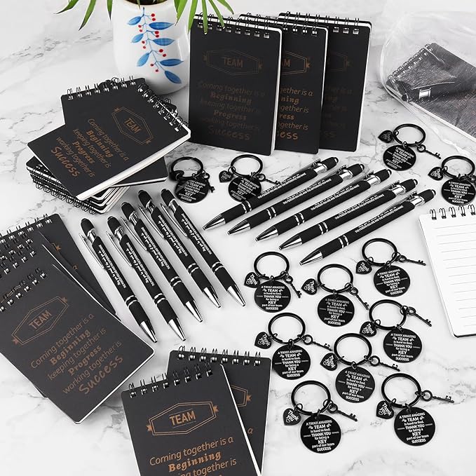 CZWZ 80 Pcs Employee Appreciation Gifts Set, Includes Notepads Pens Thank You Keychains and Organza Bags, Team Recognition Gifts for Coworkers Staff Employees Retirement Birthday Christmas(Black)