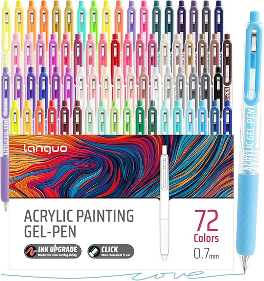 Gel Pens For Coloring, 72 Colors Retractable Colored Pens for Black Paper & White Paper, 0.7mm Fine Point Colorful Pens for Coloring, Writing, Drawing, Journaling, Note Taking, School, Office, Home