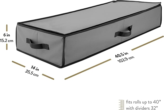 ZOBER Wrapping Paper Storage Containers - 40 Inch Gift Wrap Organizer with Interior Pockets - Fits 20 Standard Rolls, Bows, and Ribbons