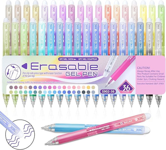 Erasable Gel Pen 36 Colors, Retractable Clicker 0.7mm Fine Point, Assorted Colors Inks, Make Mistakes Disappear, Erasable Gel Pens Perfect for Writing, Drawing & Planners