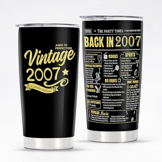 Happy 17th Birthday Tumblers Gifts for Men Women, Back in 2007 Stainless Steel Tumblers Gifts, 2007 17Years Old Birthday Gift For Daughter Son Friends