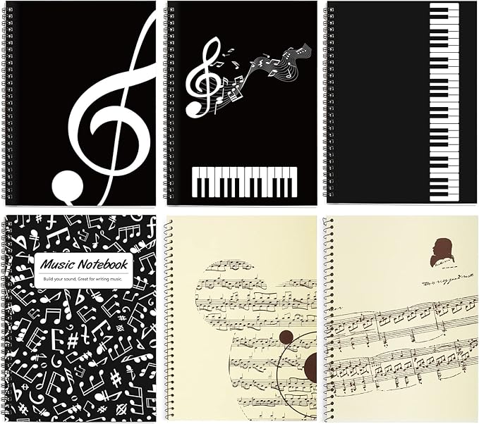 MAXCURY Music Notebook, Blank Sheet Music Notebook, Cardboark Spiral Notebook Manuscript Paper, Composition Staff Paper for Kids, Musician, Students, Piano-Keyboard-Music-Notebook 100 Pages 26x19cm
