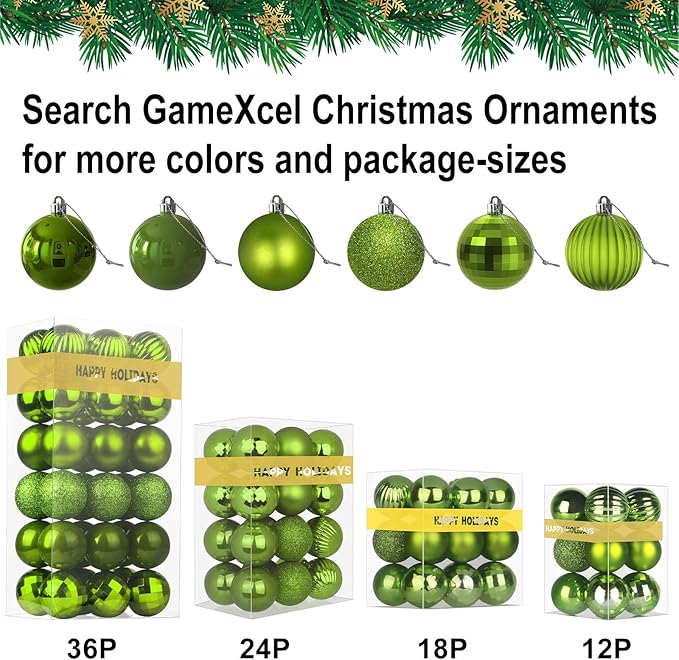Lime Green 1.6" Small Christmas Balls Christmas Tree Decoration Ornaments Shatterproof Hanging Balls for Birthday Halloween Holiday Wedding Decorations Set of 12pcs