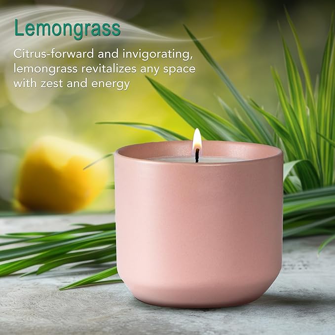 Hyggelight - The Growing Candle, Lemongrass Scented, 8oz Ceramic Pot, Single Wick Aromatherapy Candles, 100% Soy for Women and Men, Adelyn