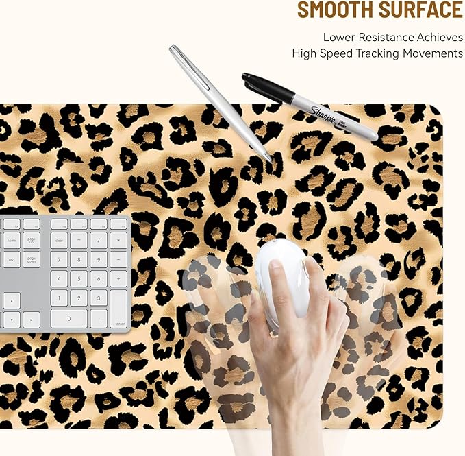 Mousepad Desk Mat Gaming Large Keyboard Cute Office Desktop Computer Laptop XXL Long Big Kawaii Aesthetic Girly Pretty Design Women Girl Gamer Oversized Wide 30x12'' Mousepad, Leopard