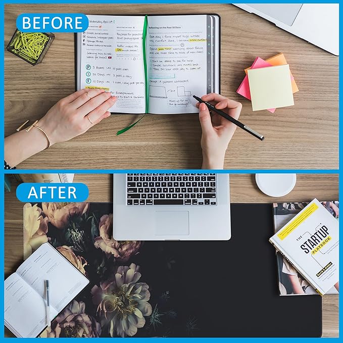 Mouse Pad,Vintage Peonies Desk Mat for Desktop,Desk Pad with Non-Slip Base and Stitched Edge,Extended Mousepad for Office and Home 35.4X15.7 Inch