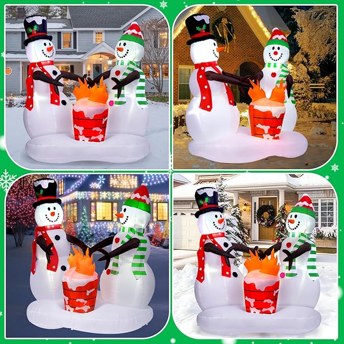 Outdoor Christmas Decoration, 8FT Inflatable Christmas Snowmen with Fire Flame Lights Decorations,Outdoor Christmas Blow Up Yard Decorations with Built-in LED for Outside, Holiday Lawn,Yard, Garden
