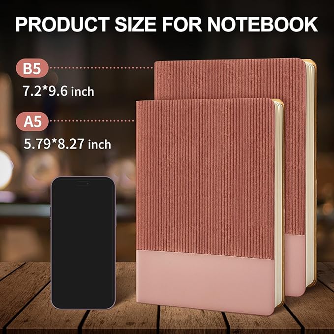 Lined Journal Notebook for Work College Ruled Note Book 7.2"x9.6" B5 PU Leather Daily Journaling 160 Pages for Women Men Writing Home School Supplies Business (Dark Pink)