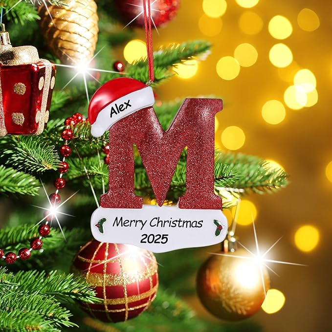 Personalized 26 Letters Ornaments for Christmas Tree 2025, Custom Christmas Ornament with Family Member's Names 3D Resin Xmas Hanging Pendant Original Gifts for Family Friends(M)