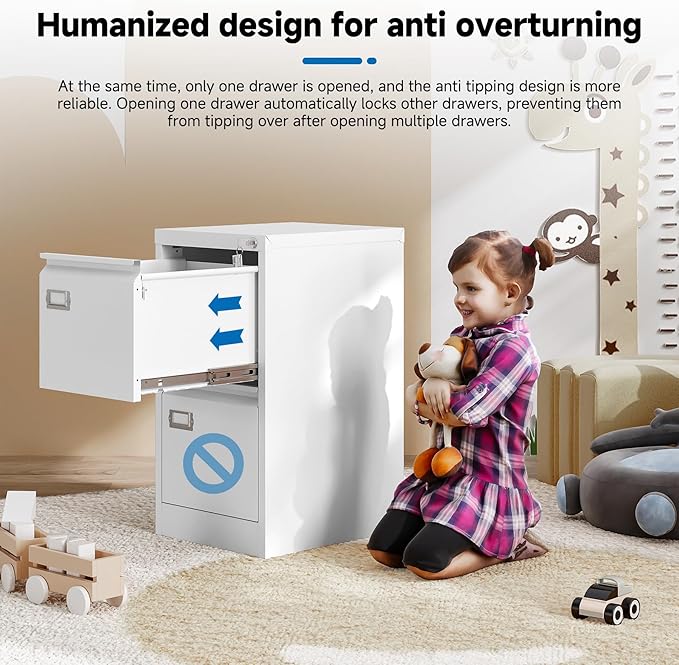 2 Drawer File Cabinet with Lock Metal Vertical Filing Storage Cabinet Office Home Steel Vertical File Cabinets for A4 Legal/Letter Size Narrow File Cabinet Locked,Assembly Required