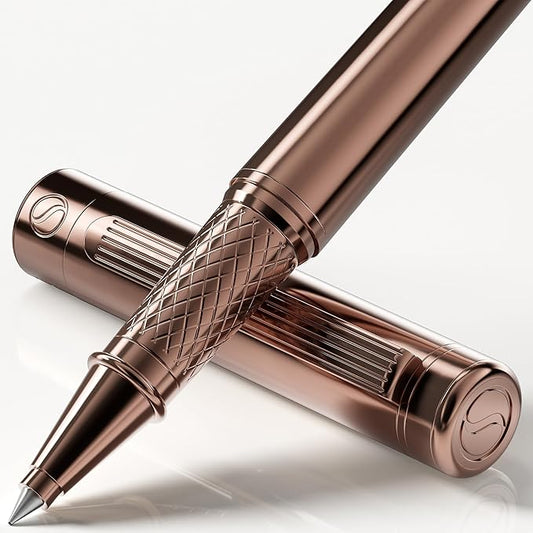 Scriveiner Rose Gold Rollerball Pen - Stunning Luxury Pen, Schmidt Ink Refill, Best Roller Ball Gift Set for Men & Women, Professional, Executive Office, Nice Pens