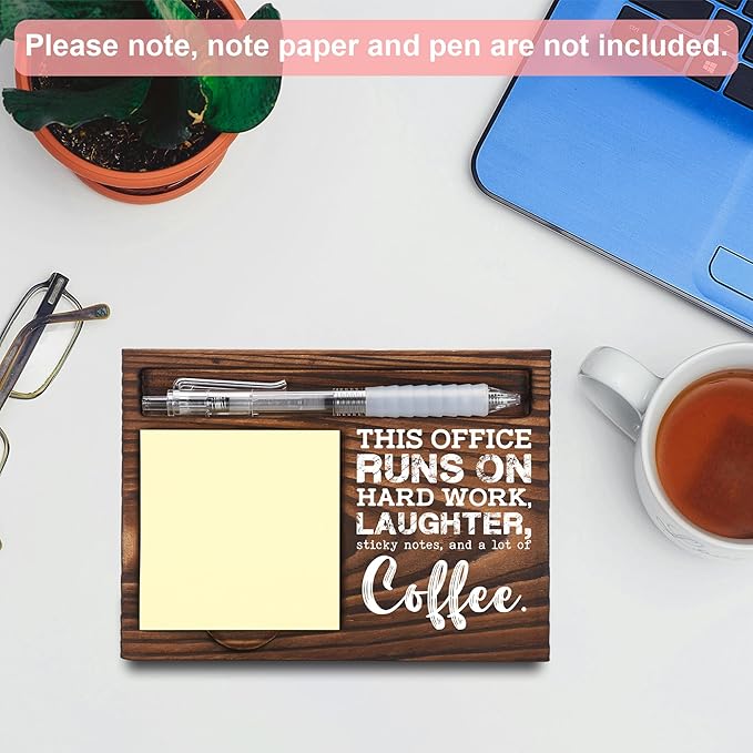 Funny Office Gifts for Coworkers, Team Gifts for Employees, Appreciation Gifts for Coworker, Sticky Note Holder, Post-it Note Dispenser for Desk, Wooden Post-it Note & Pen Holder 6.5" x 4.7" - FTA122