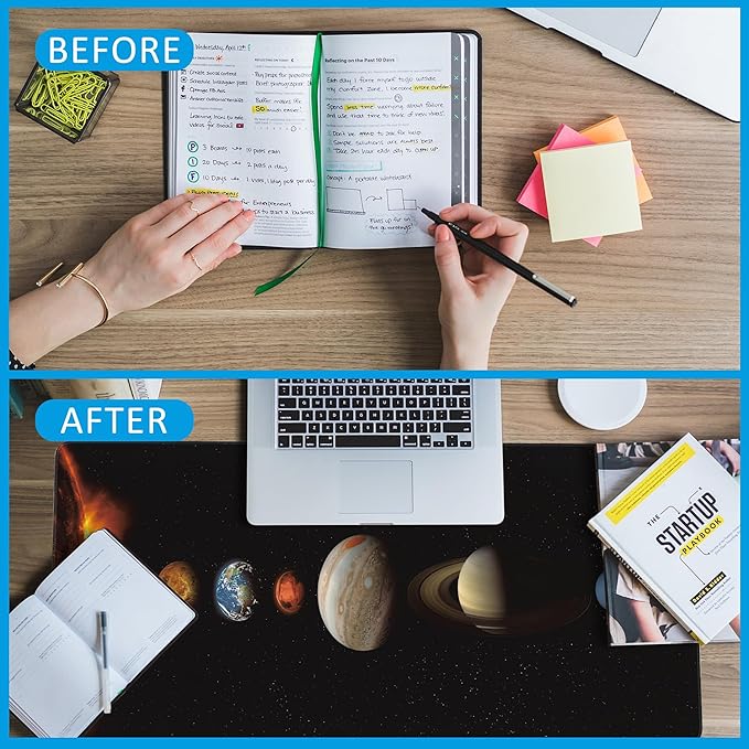 Mouse Pad,Solar System Planet Desk Mat for Desktop,Desk Pad with Non-Slip Base and Stitched Edge,Extended Mousepad for Office and Home 35.4X15.7 Inch