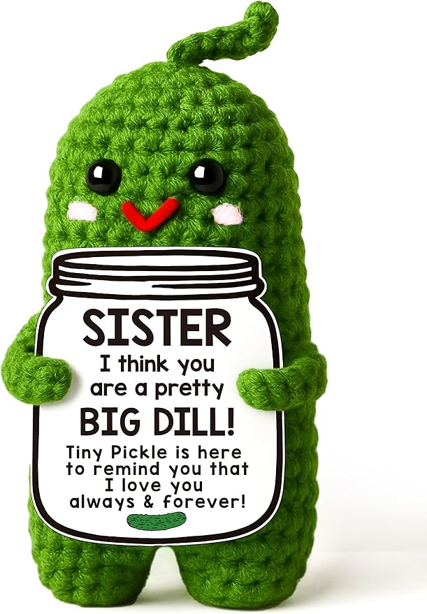 MAMAGIFTREE Funny Sister Gifts Birthday Gifts Christmas for Sister Stocking Stuffers, Big Sister Little Sister Gifts Secret Sister Gift from Sister, Handmade Crochet Pickle Present Adult Sister