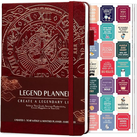 Legend Planner – Weekly & Monthly Life Planner to Hit Your Goals & Live Happier. Organizer Notebook & Productivity Journal. A5 (Wine Red)
