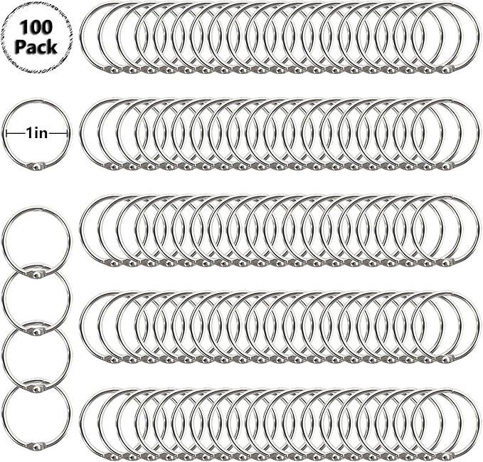 Loose Leaf Binder Rings 1-Inch（100 Pack） Office Metal Book Rings, Nickel Plated Steel Key Rings for School，Sliver
