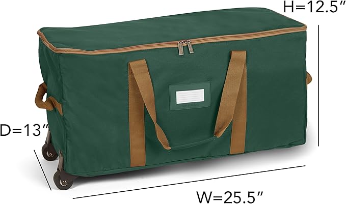 Covermates Keepsakes Rolling Christmas Light Storage Bag - Carrying Handles, ID Window, Dual Wheels - Holiday Storage, Green