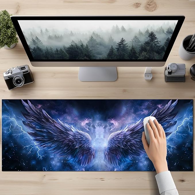 Mouse Pad Blue Wing Lightning XL Large Desk Mat 31.5 x 11.8 Inch Extended Gaming Mousepad Keyboard Mat Computer Desk Pad Waterproof Non Slip Office Mouse Pads for Desktop Accessories