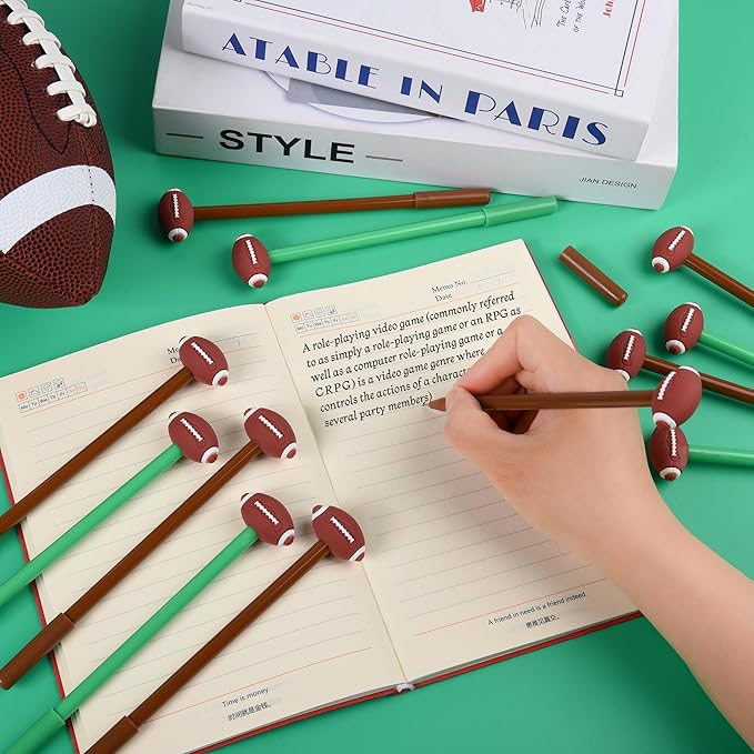LiYiQ 50 Pcs Football Cartoon Cute Fun Pens for Kids Kawaii FootballShape Gel Black Ink Pen Cute Football Pens for School Office Home Student Kids Present