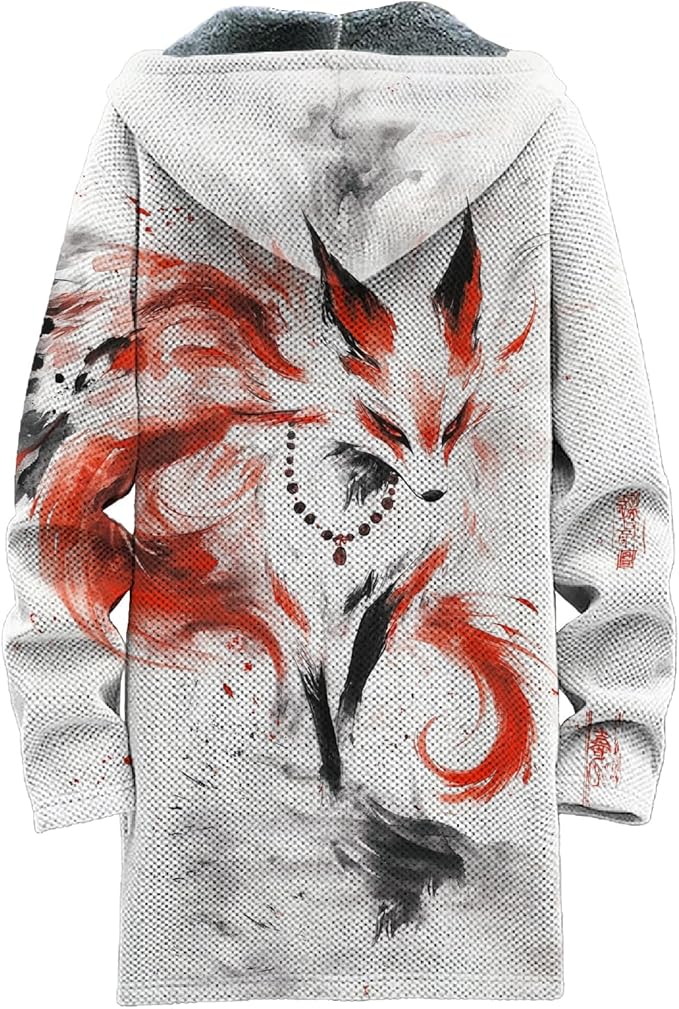 MARSVOVO Mens Cardigan Sweater Cool Graphic Lined Fleece Long Coat Zip With Pockets Fashion Coat Warm Fitted Jacket