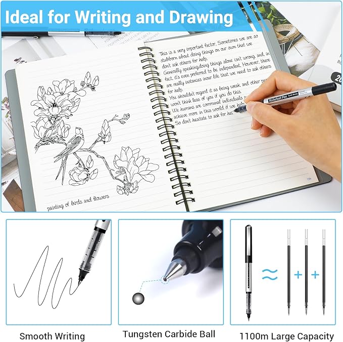 Rollerball Pens Fine Point Pens, 26 Pack Black Liquid Ink Rollerball Pens, 0.5mm Roller Ball Pens, Smooth Writing for Journaling School Office