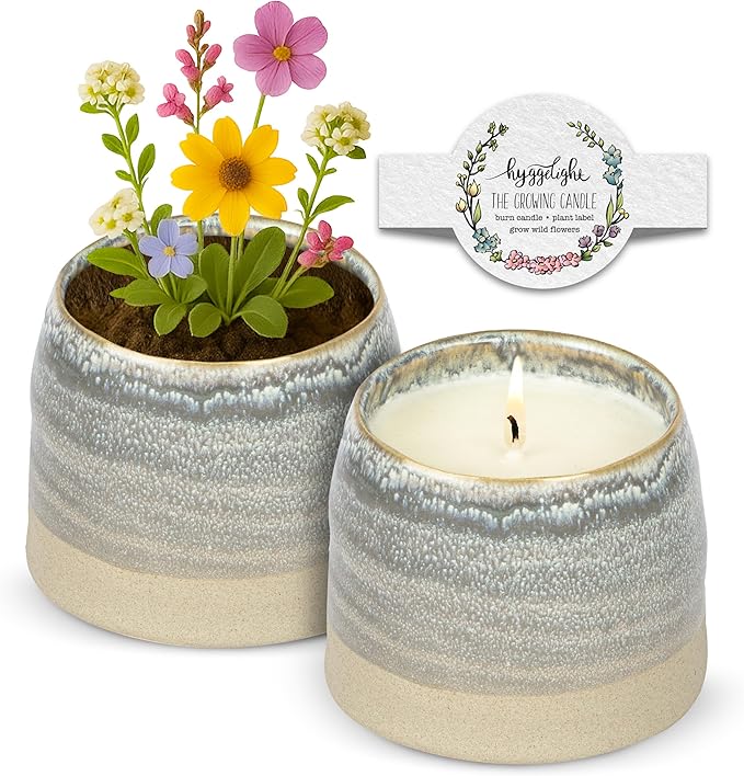 Hyggelight - The Growing Candle, Rosemary & Sage Scent, 10oz Ceramic Pot, Single Wick Aromatherapy Candles, 100% Soy for Women and Men, Greta