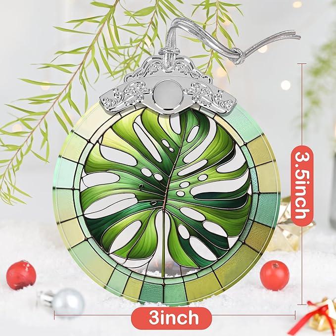 Monstera Leaf Stained Glass Ornament - Christmas Tree Decorations, Holiday Presents, Gift Exchange Ideas