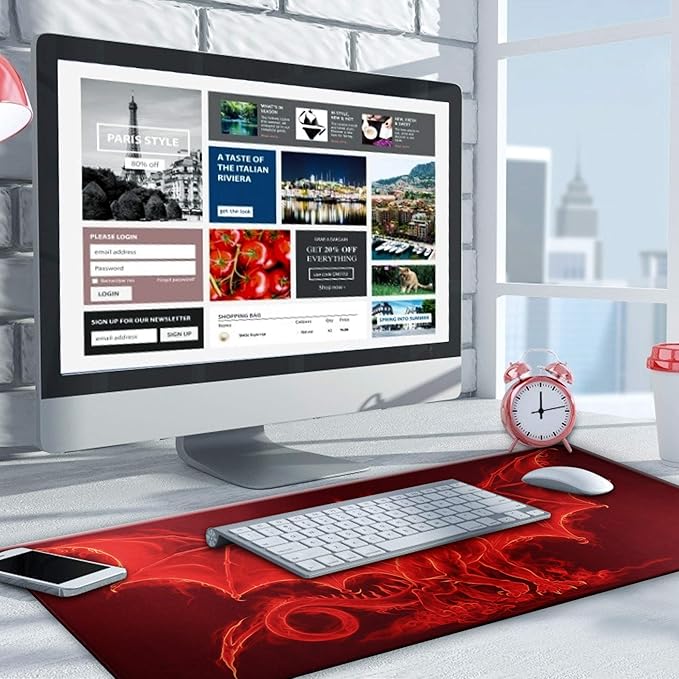 Large Gaming Mouse Pad with Stitched Edges,[27.5x11.8In] Extended Mouse Pad with Non-Slip Natural Rubber Base for Gamer/Desktop/Office/Home (70x30 Red dragonus)