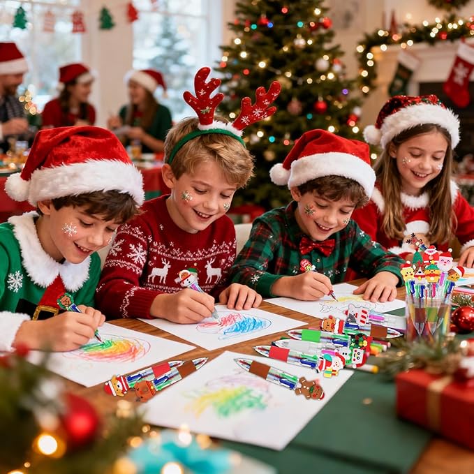 CZWZ 30Pcs Mini Multicolor Pens in One 4-in-1 Cute Pens Bulk for Kids, Ballpoint Pen for Birthdays and Children's Parties, Fun Gifts Assorted Ink Kawaii Pen(Christmas)