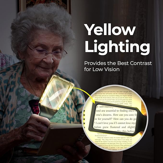 MagniPros Patented 6X Rechargeable Magnifying Glass with 3 Color Light Modes & Anti-Glare Lens - Relieve Eye Strain | Perfect for Low Vision Seniors, Macular Degeneration & Fine Print