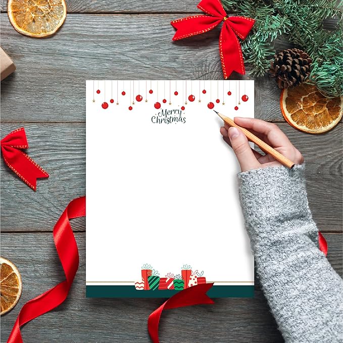 easykart labels Christmas Stationery Paper Letterhead Sheets 60 Pack Holiday Xmas Theme Design For Writing Letters Computer Office Notes & Printing Supplies Size 8.5" X 11"