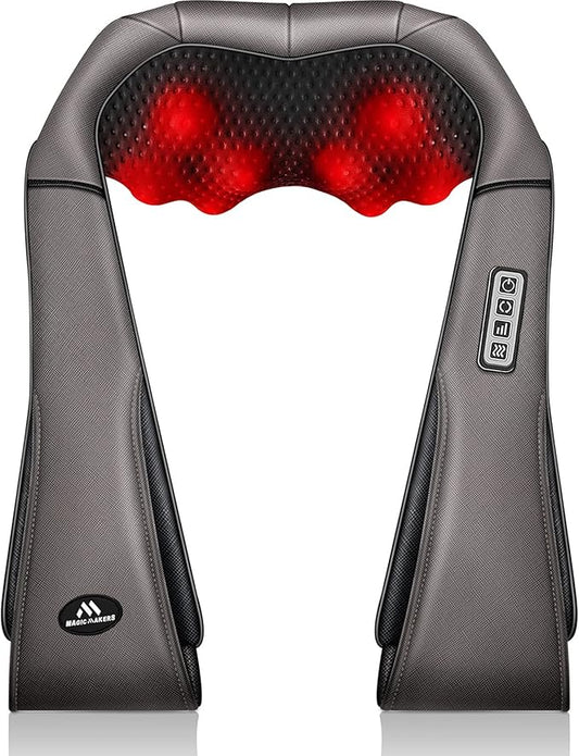 MagicMakers Neck Massager with Heat Gifts for Women, Men, Dad, Mom, Family, Friend, Mothers Day, Fathers Day, Christmas, Shiatsu Kneading Back Massager for Shoulder, Pain Relief, Muscle Soreness