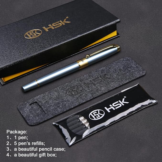 HSK Ballpoint Pens Luxury gift Pen Black Refill Line width 0.5mm,Best Ball Pen Gift Set for Men & Women Professional Executive,Office,Nice Pens Classy Gift Box (Blue)