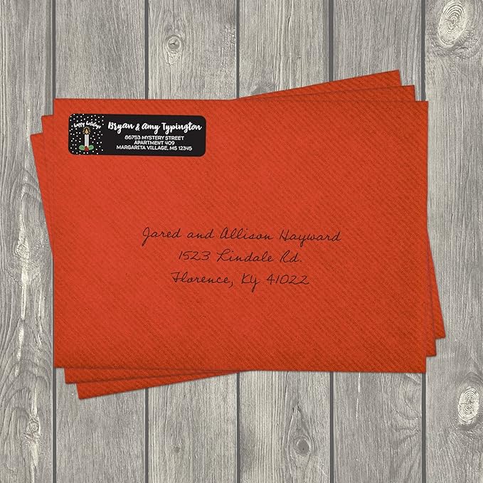 Holiday Candle Rolled Address Labels/Roll of 250 Personalized Return Address Labels/Designer Return Address Stickers in Elegant Plastic Dispenser