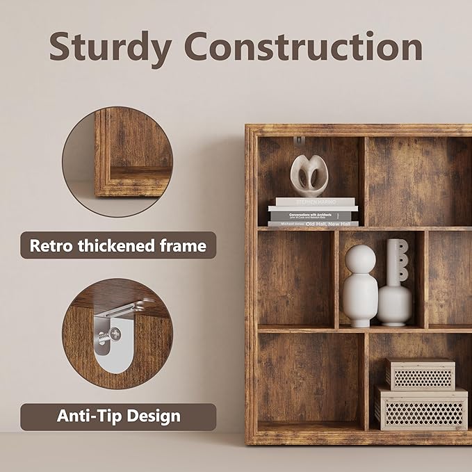 Wooden 10-Cube Storage Organizer, 3-Tier Bookshelf, Wood Brown Bookshelf, Bookcase, Cubical Storage Shelf with 3 Removable Back Panels for Bedroom Home and Office (Brown)