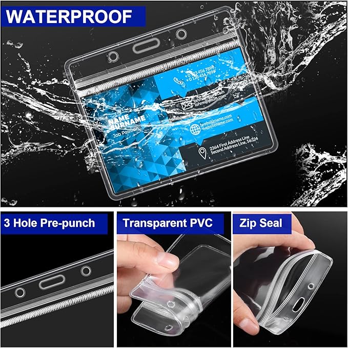 Marspark 50 Sets Clear Name Tags with Lanyard, Lanyards for ID Badges Reusable Strap with ID Holder Plastic Name Badges for Adults Business School Church Conference (Blue)