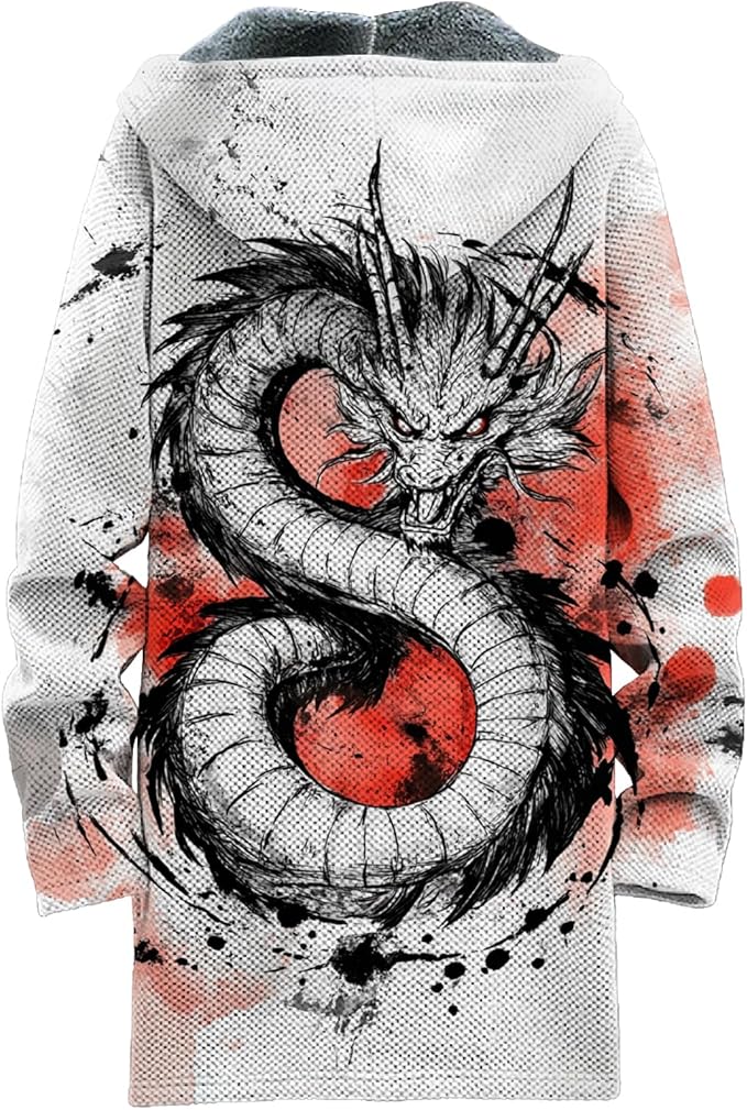 MARSVOVO Mens Cardigan Sweater Cool Graphic Lined Fleece Long Coat Zip With Pockets Fashion Coat Warm Fitted Jacket