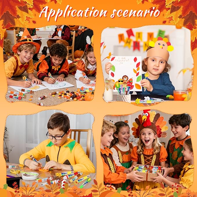 CZWZ 30Pcs Mini Multicolor Pens in One 4-in-1 Cute Pens Bulk for Kids, Ballpoint Pen for Birthdays and Children's Parties, Fun Gifts Assorted Ink Kawaii Pen(Thanksgiving)