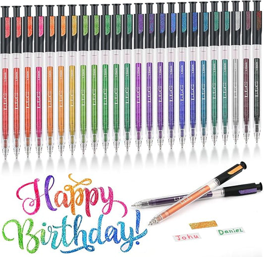 Stocking Stuffers for Teen Girls Boys,24 Colors Retractable Glitter Gel Pens, Metallic Sparkle Gel Pens for Adult Coloring Books,Sparkle Glitter Pens for Drawing Writing Journaling, Christmas Gifts