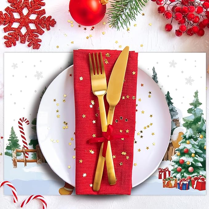 50 Pack Gingerbread Man Christmas Paper Placemats,16x 11 Inch Gingerbread Candy Cane Disposable Placemats Xmas Decorative Dining Table Mats for Kitchen Winter Holiday Christmas Party Supplies