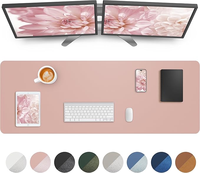 Leather Desk pad Protector,Large Desk mat,Mouse pad,Non-Slip Desk pad,Office Desk Mat,Waterproof Desk boltter, Keyboard mat for Office/Home/Décor (48in*17in, Pink)