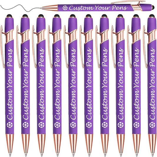 Amlion Personalized Custom Pens with Name Engraved Logo Text,10 Customized Writing Stylus Pen Promotional Item Gift for Men Women Office Business Wedding-Purple