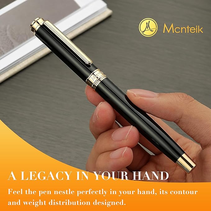 317 Rollerball - Stunning Luxury Black Lacquer Pen with 24K Gold Finish, Schmidt Black Ink Refill, Best Gift Set for Men & Women, Executive Office, Christmas, Nice Classic Pens-Black